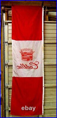 Large USED Vintage 10' x 3' Cadillac GM Dealership Flag Nylon Red & White Banner