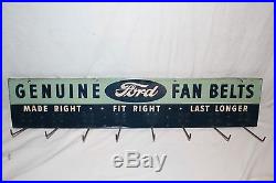 Large Vintage 1950's Ford Genuine Fan Belts Car Gas Oil 34 Sign Hanger Rack