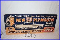 Large Vintage 1958 Plymouth Silver Special Car Dealership Mopar Gas Oil 46 Sign