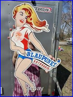Large Vintage Blaupunkt Auto Radio Procleain Gas Pump Sign Die Cut
