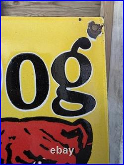 Large Vintage Bull Dog Tobacco Porcelain Sign Car Gas Oil Truck 18×14