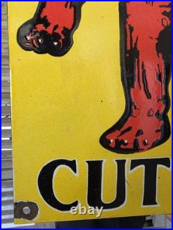 Large Vintage Bull Dog Tobacco Porcelain Sign Car Gas Oil Truck 18×14