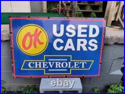 Large Vintage Chevrolet Ok Used Cars Automobile 36 Porcelain Metal Sign