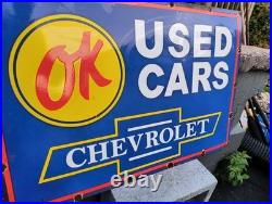 Large Vintage Chevrolet Ok Used Cars Automobile 36 Porcelain Metal Sign