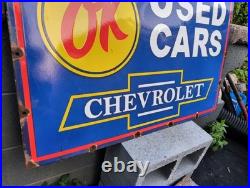 Large Vintage Chevrolet Ok Used Cars Automobile 36 Porcelain Metal Sign