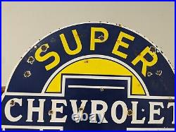 Large Vintage Chevrolet Super Service Porcelain Enamel Dealership Sign Chevy Gm