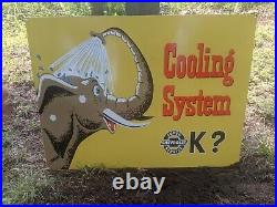 Large Vintage Cooling System Dealer Porcelain Metal Sign Elephant