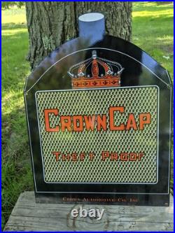 Large Vintage Crown Ratiator Cap Theft Proof Porcelain Enamel Sign 24 X 18