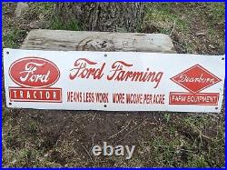 Large Vintage Ford Motor Company Farming Dearborn Porcelain Dealer Sign 30 X 8