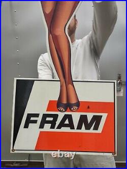 Large Vintage Fram Air Filters Dealer Porcelain Enamel Sign Auto Parts