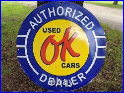 Large Vintage Ok Car Truck Porcelain Metal Advertising Sign 30