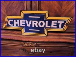 Large Vintage Rare Porcelain Bowtie Die Cut Chevrolet Sign Auto Truck Car Dealer