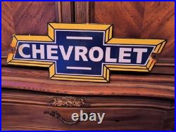 Large Vintage Rare Porcelain Bowtie Die Cut Chevrolet Sign Auto Truck Car Dealer