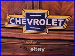 Large Vintage Rare Porcelain Bowtie Die Cut Chevrolet Sign Auto Truck Car Dealer