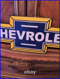 Large Vintage Rare Porcelain Bowtie Die Cut Chevrolet Sign Auto Truck Car Dealer