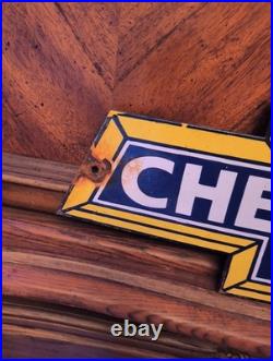 Large Vintage Rare Porcelain Bowtie Die Cut Chevrolet Sign Auto Truck Car Dealer