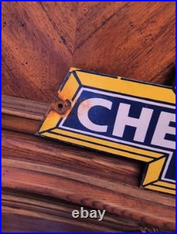 Large Vintage Rare Porcelain Bowtie Die Cut Chevrolet Sign Auto Truck Car Dealer