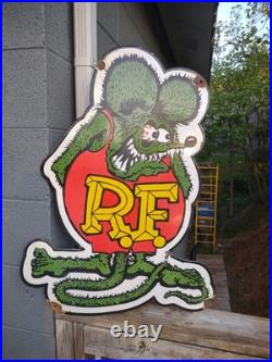 Large Vintage Rat Fink Porcelain Sign Old 30 Ed Roth Hot Rod Auto Gas Engine Ad