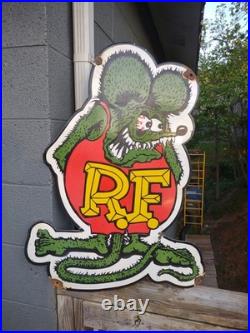 Large Vintage Rat Fink Porcelain Sign Old 30 Ed Roth Hot Rod Auto Gas Engine Ad