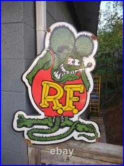 Large Vintage Rat Fink Porcelain Sign Old 30 Ed Roth Hot Rod Auto Gas Engine Ad