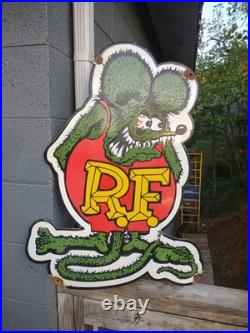 Large Vintage Rat Fink Porcelain Sign Old 30 Ed Roth Hot Rod Auto Gas Engine Ad