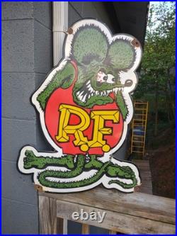 Large Vintage Rat Fink Porcelain Sign Old 30 Ed Roth Hot Rod Auto Gas Engine Ad