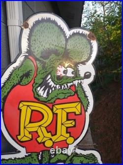 Large Vintage Rat Fink Porcelain Sign Old 30 Ed Roth Hot Rod Auto Gas Engine Ad