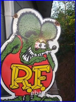Large Vintage Rat Fink Porcelain Sign Old 30 Ed Roth Hot Rod Auto Gas Engine Ad