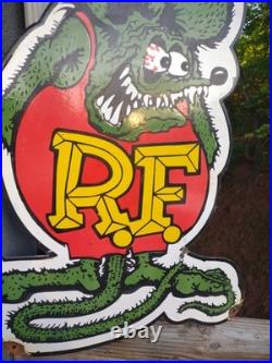 Large Vintage Rat Fink Porcelain Sign Old 30 Ed Roth Hot Rod Auto Gas Engine Ad