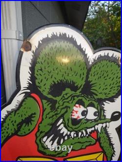 Large Vintage Rat Fink Porcelain Sign Old 30 Ed Roth Hot Rod Auto Gas Engine Ad