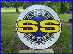 Large Vintage White Supersport Car Dealer Porcelain Advertising Sign 30