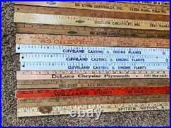 Lot of 37 Vintage Advertising Wooden Yardsticks Chevrolet Ford Auto Car Sticks