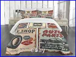 Lunarable 1950s Bedspread, Vintage Car Signs Automobile Advertising Repair Ve