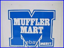 MERIT MUFFLER MART Sign Double Sided Auto Parts Repair Shop Gas Station Ad