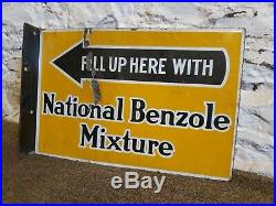 National Benzole Mixture Double Sided Enamel Sign Vintage Automobilia Garage