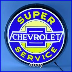 New vintage style Super Service Chevrolet LIGHTED 15 advertising round sign