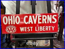 OHIO CAVERNS Embossed Tin Sign West Liberty Vintage AAA Automobile club gas
