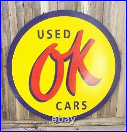 OK Used Cars Chevrolet Chevy Large Round Metal Steel Sign 25.5 Vintage Garage