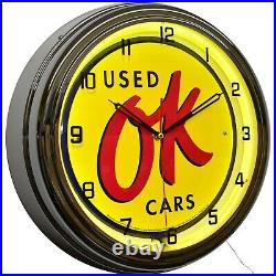 OK Used Cars Vintage Style Sign Neon Advertising Clock (16, Yellow)