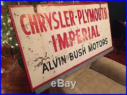 Orig Chrysler Plymouth Imperial Wood Dealership Painted Sign Dbl Sided Vtg
