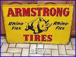 ORIGINAL 1950 VinTagE ARMSTRONG TIRE RHINO Sign Gas Oil Station OLD Car PATINA