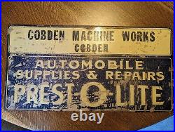 ORIGINAL Prest-O-Lite Automobile Gas & Oil Supplies & Repairs Metal 23 Vintage