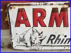 ORIGINAL VinTagE ARMSTRONG TIRE RHINO Sign Gas Oil Station OLD Car Truck PATINA