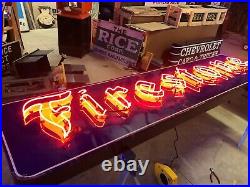 ORIGINAL Vintage NEON FIRESTONE Tire Sign PORCELAIN Car Truck OLD Gas Oil OLD