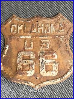 Oklahoma Route US 66 Highway motor car oil gas vintage porcelain sign Embossed