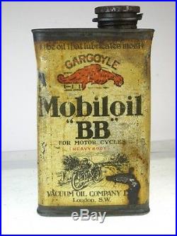 Old Garage Vintage Advertising Tin Vintage Motor Cycle Oil Can Mobiloil BB
