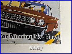 Old Vintage 1961 General Motors Chevrolet Trucks Porcelain Enamel Sign Chevy