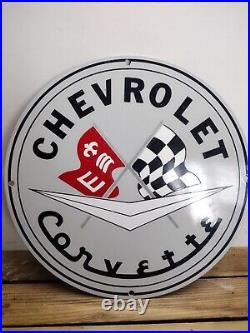 Old Vintage Chevrolet Porcelain Enamel Sign Chevy General Motors Corvette