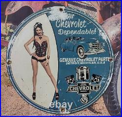 Old Vintage Dated 1954 Chevrolet Parts Dealer Porcelain Metal Advertising Sign