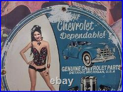 Old Vintage Dated 1954 Chevrolet Parts Dealer Porcelain Metal Advertising Sign